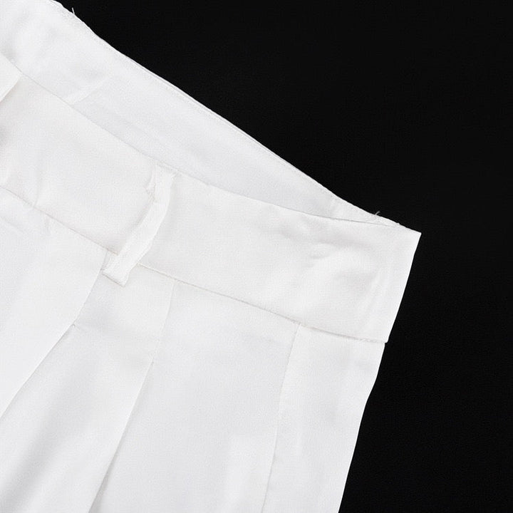 Two-piece satin suit with tie top and long pants – Ava
