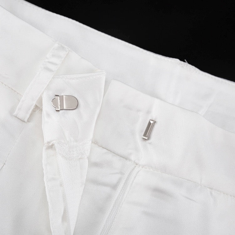 Two-piece satin suit with tie top and long pants – Ava