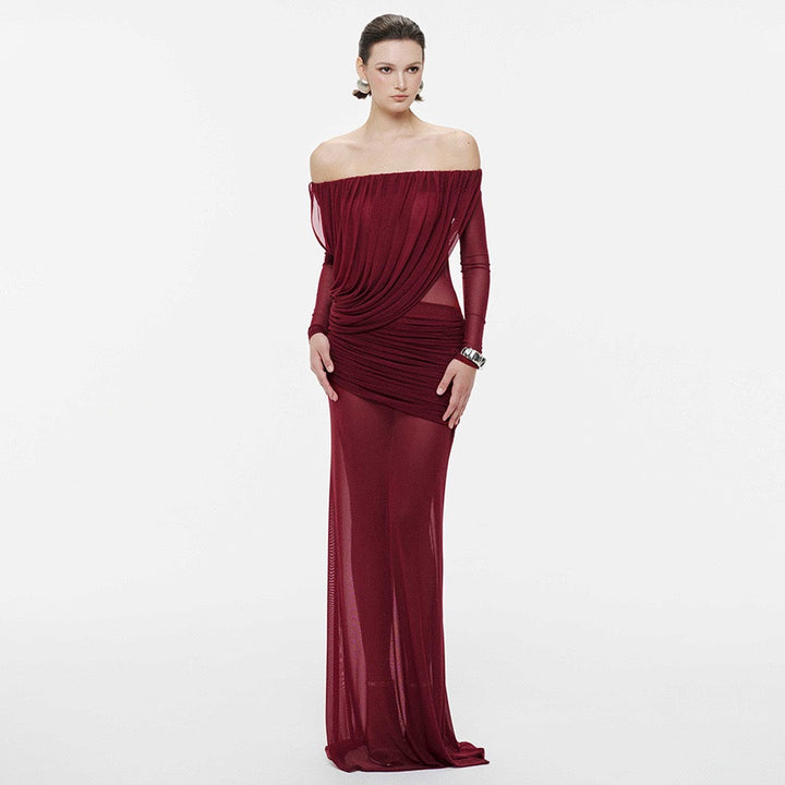 Chiffon maxi dress with pleats design - JULIS