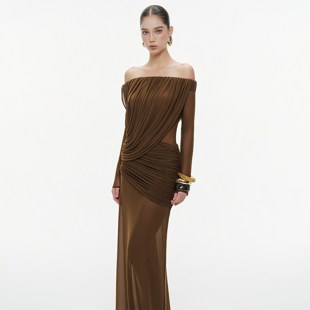 Chiffon maxi dress with pleats design - JULIS