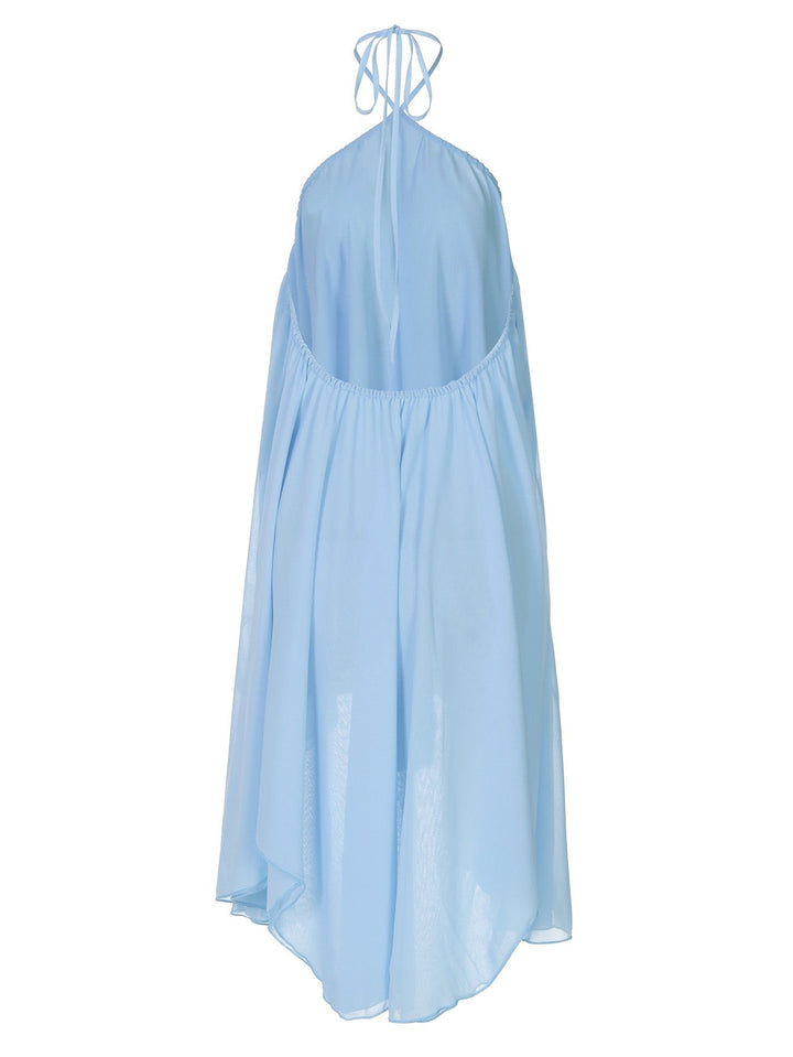 Havana tiered ruffle chiffon mini dress with a neck tie and open back