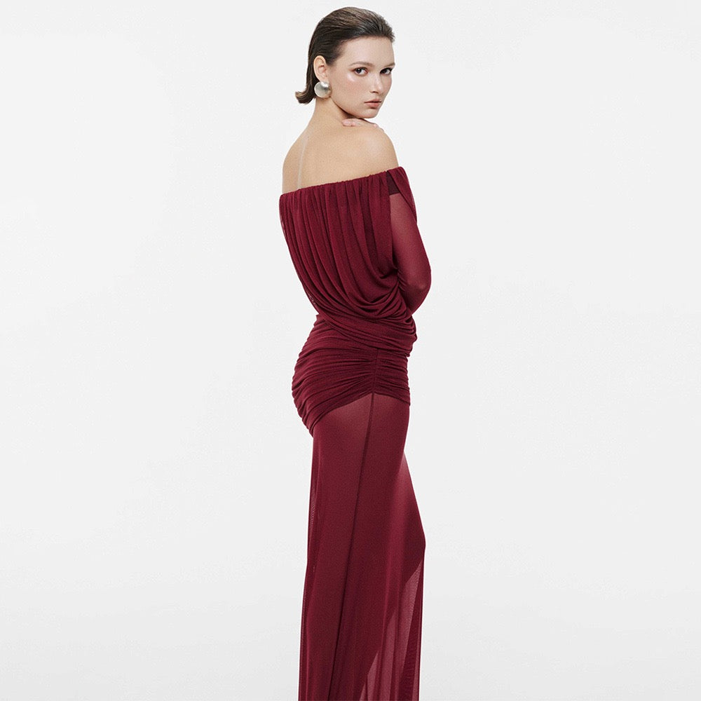 Chiffon maxi dress with pleats design - JULIS