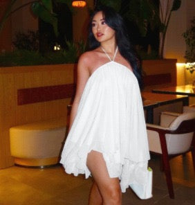 Havana tiered ruffle chiffon mini dress with a neck tie and open back