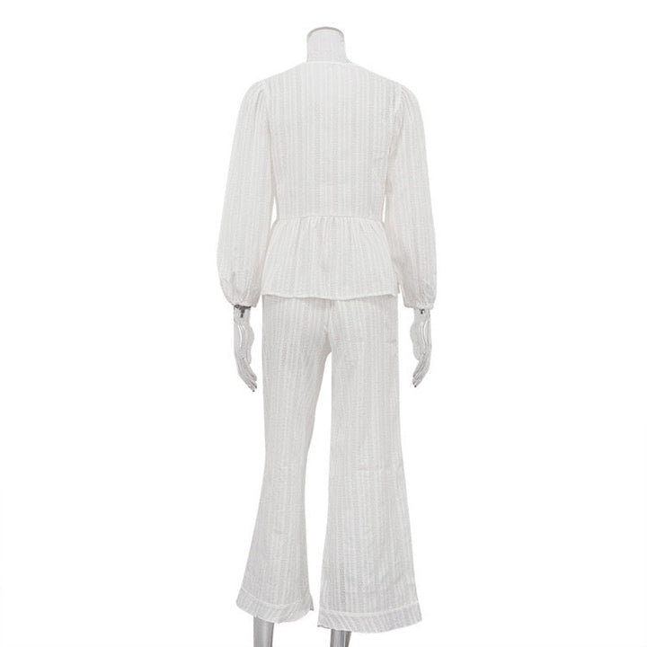 Two-piece chiffon suit with tie top and long pants – Neta Li