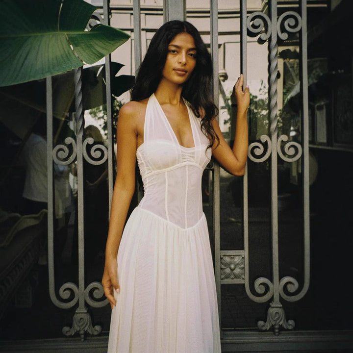 Chiffon maxi dress with back tie - FENNI