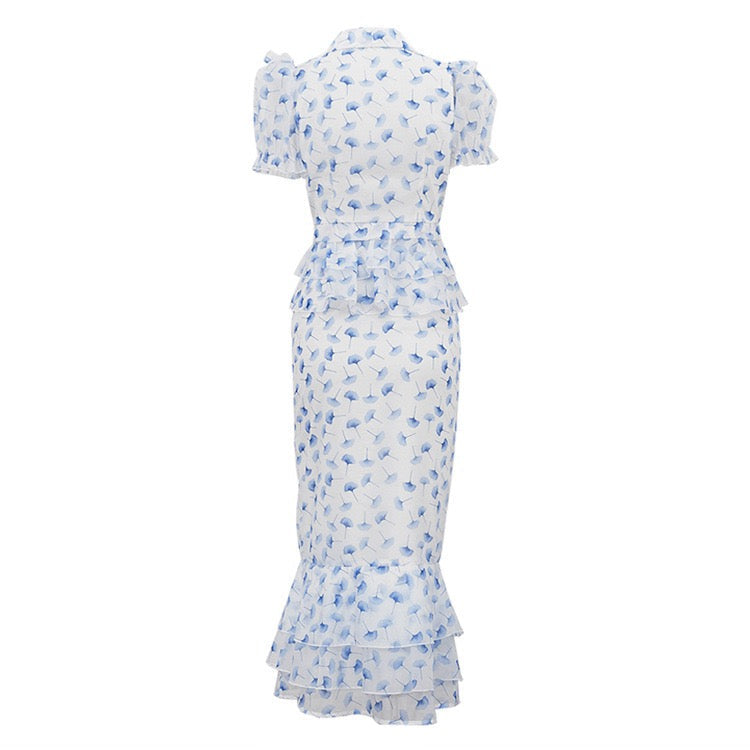 Two-piece floral chiffon set with maxi skirt and button-up top – GALIYA