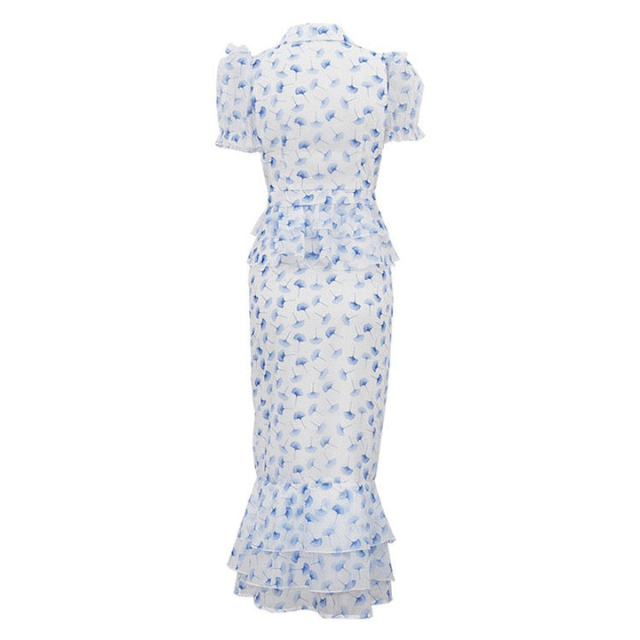 Two-piece floral chiffon set with maxi skirt and button-up top – GALIYA