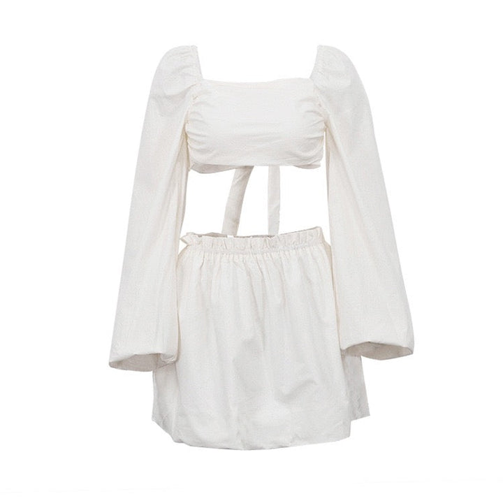 Two-piece set with mini skirt and back-tie top – Penelope