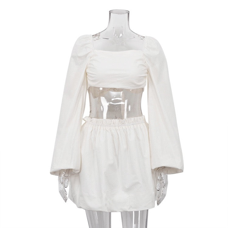 Two-piece set with mini skirt and back-tie top – Penelope