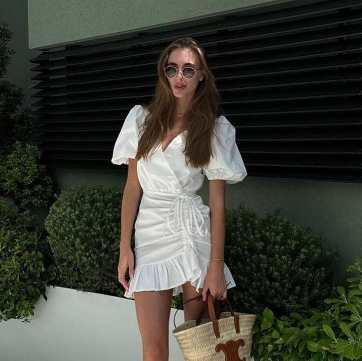 Mini dress with ruched and tie design – Gefen