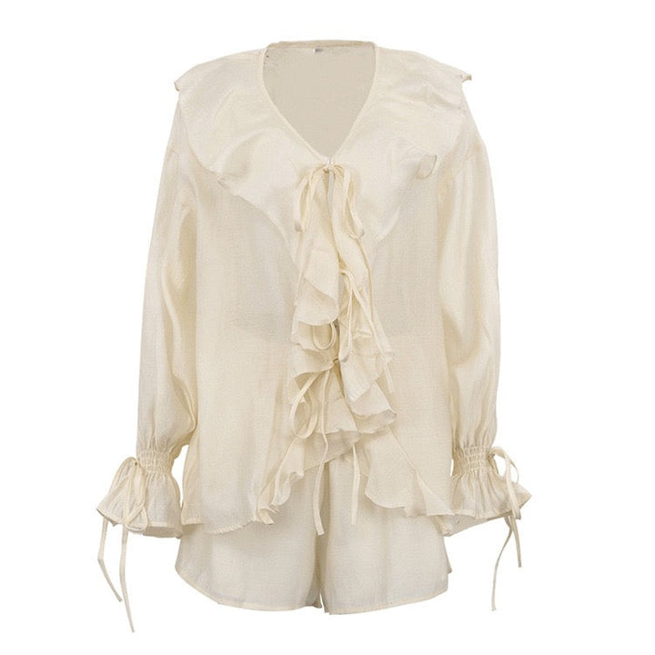 Two-piece chiffon suit with ruffled top and shorts – Lilinda