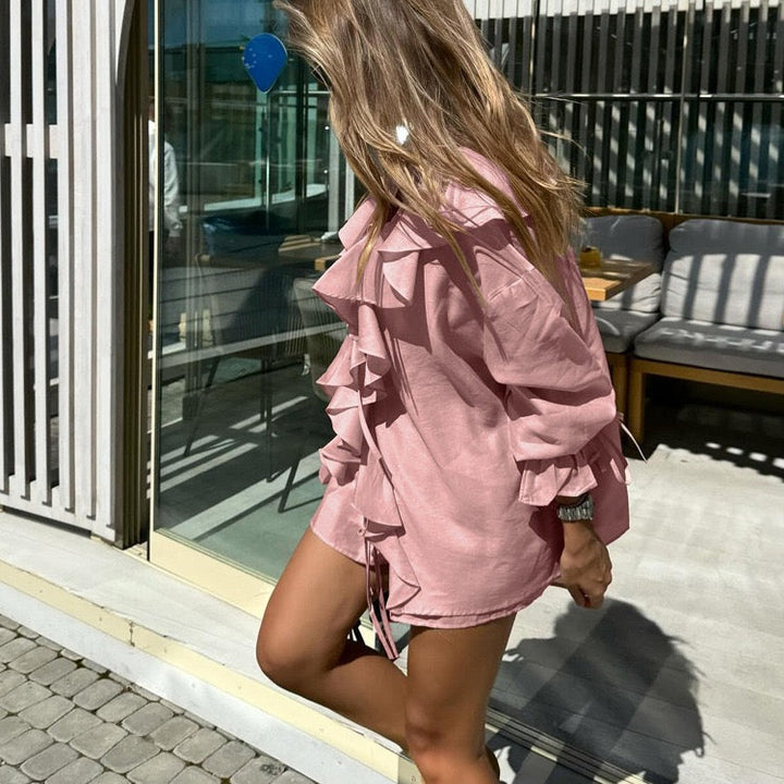 Two-piece chiffon suit with ruffled top and shorts – Lilinda