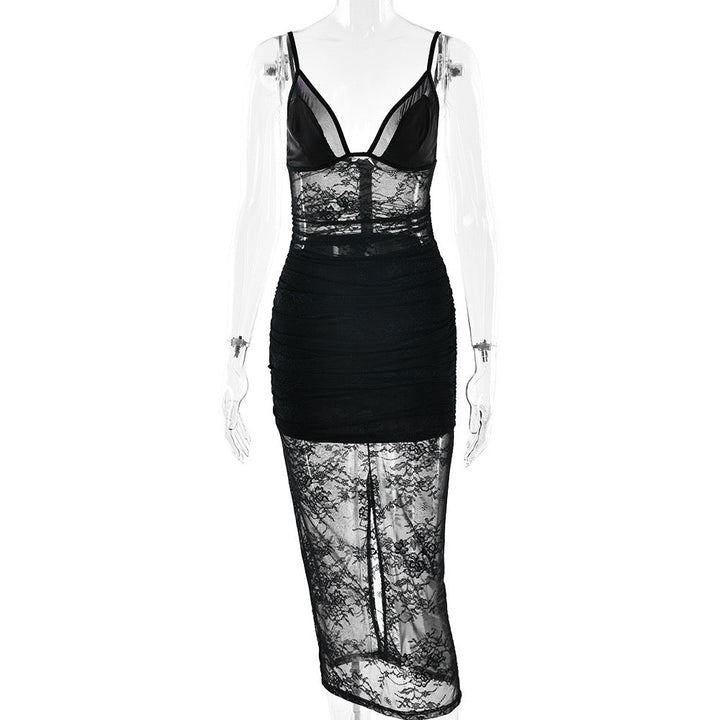 Midi lace dress with satin design - Doria