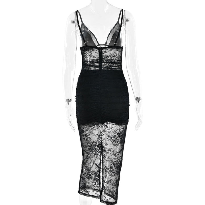 Midi lace dress with satin design - Doria