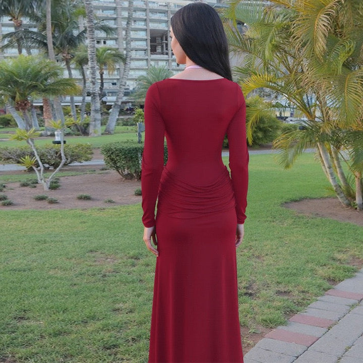 Maxi Dress with Mesh and Pleats Design - SUSANA