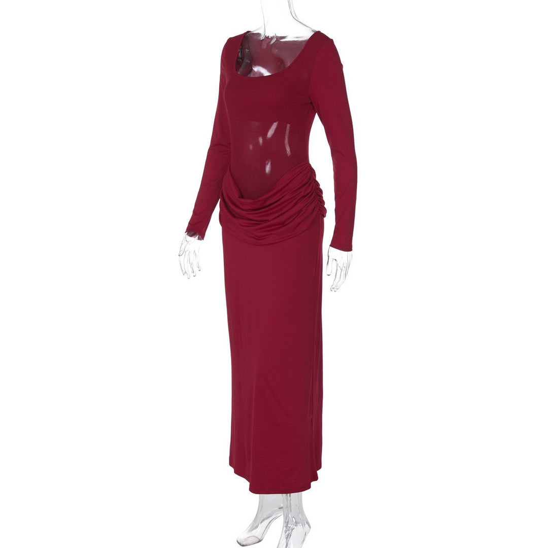 Maxi Dress with Mesh and Pleats Design - SUSANA