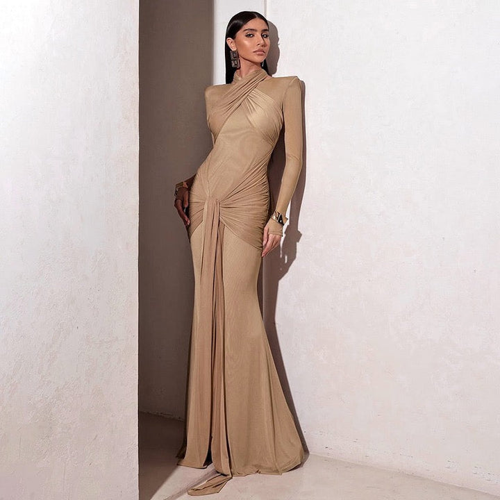 Maxi Dress with Ruching and Tie Decoration - LILIAN