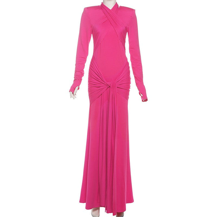 Maxi Dress with Ruching and Tie Decoration - LILIAN