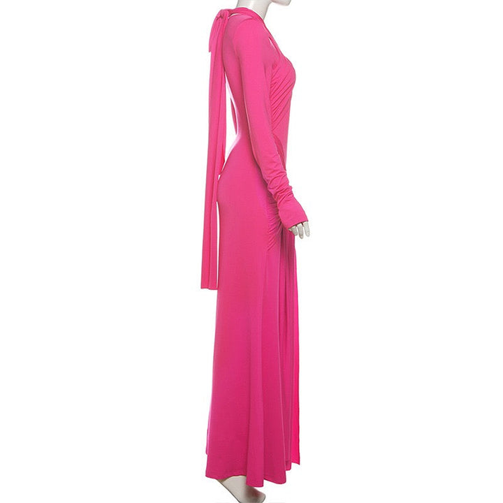 Maxi Dress with Ruching and Tie Decoration - LILIAN
