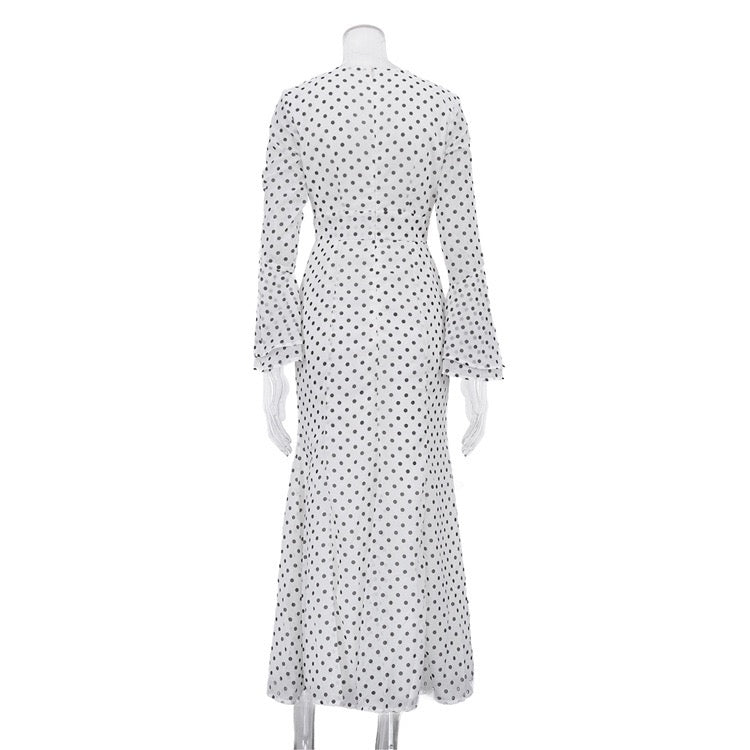 Polka-dot chiffon maxi dress with open-back design – Valentina