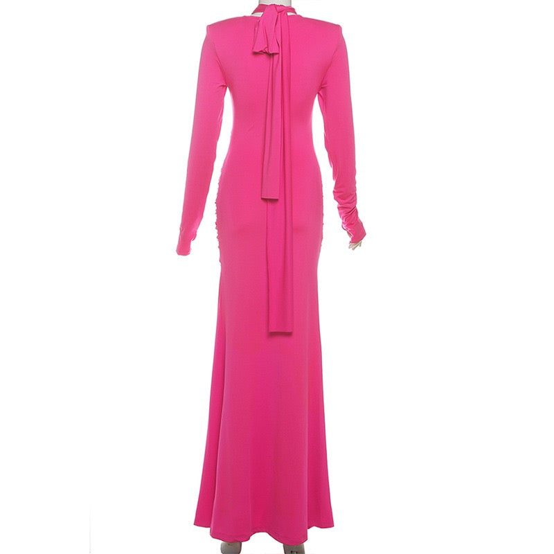 Maxi Dress with Ruching and Tie Decoration - LILIAN