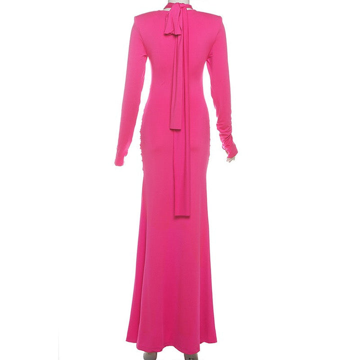 Maxi Dress with Ruching and Tie Decoration - LILIAN