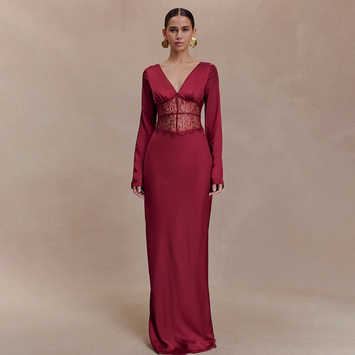Satin maxi dress with lace design - Rita