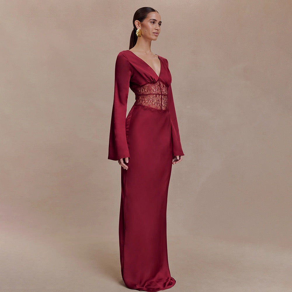 Satin maxi dress with lace design - Rita