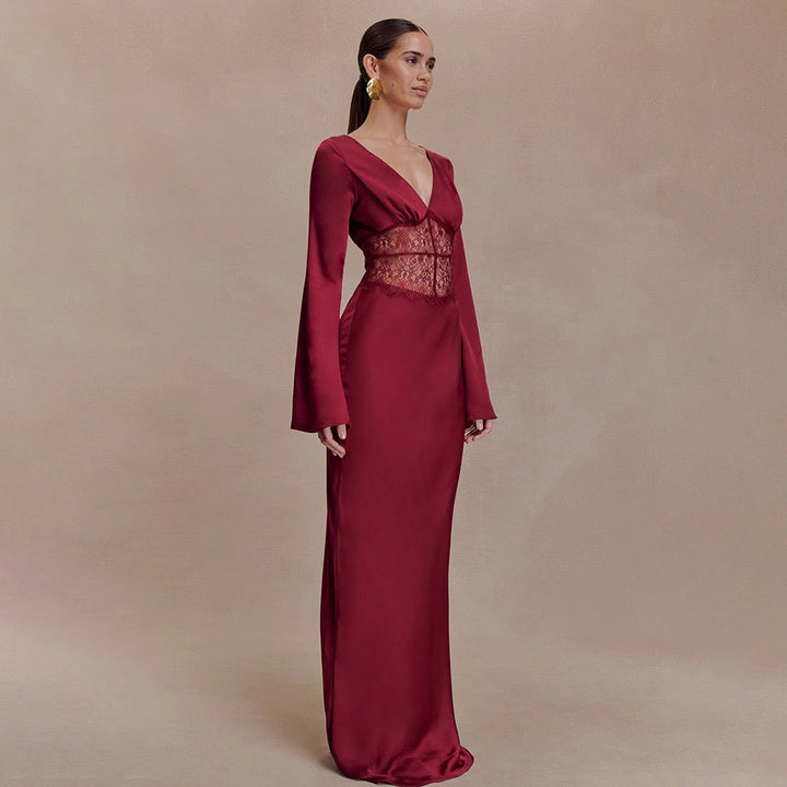 Satin maxi dress with lace design - Rita