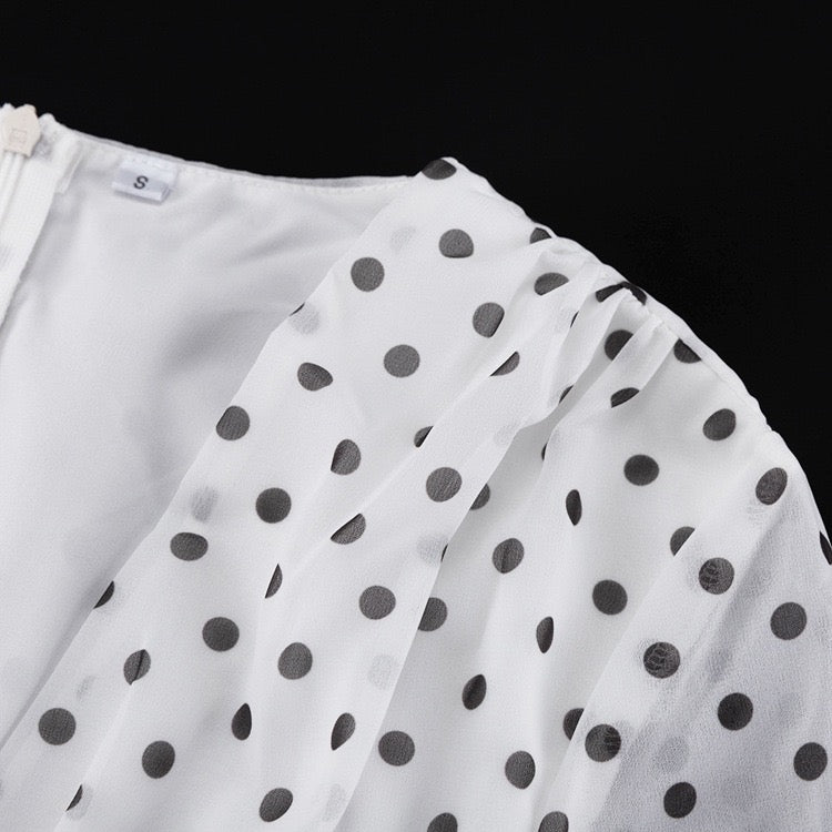Polka-dot chiffon maxi dress with open-back design – Valentina