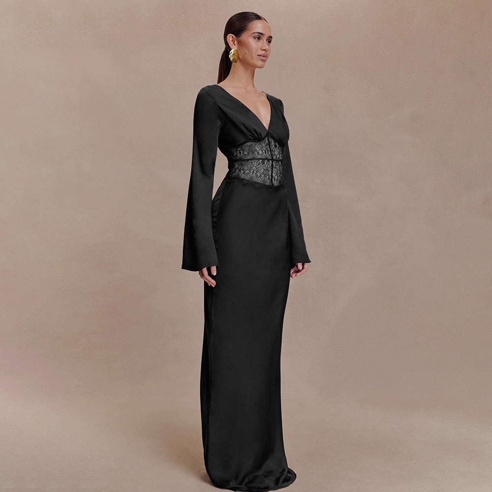 Satin maxi dress with lace design - Rita