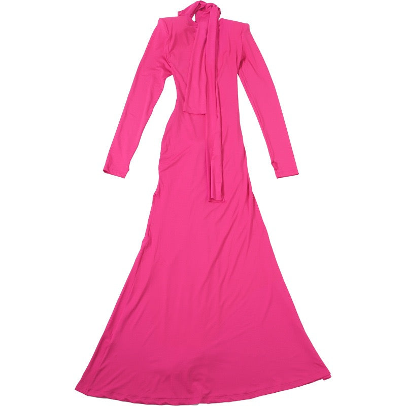 Maxi Dress with Ruching and Tie Decoration - LILIAN