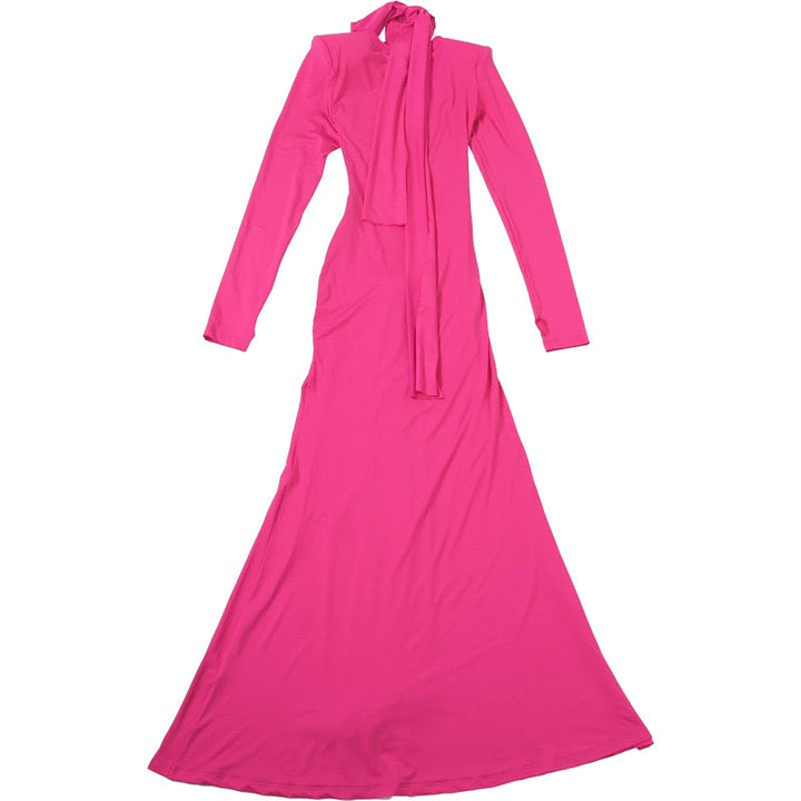 Maxi Dress with Ruching and Tie Decoration - LILIAN