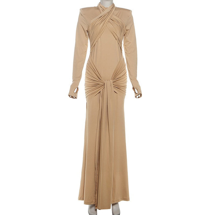 Maxi Dress with Ruching and Tie Decoration - LILIAN