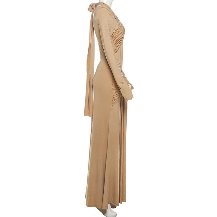 Maxi Dress with Ruching and Tie Decoration - LILIAN