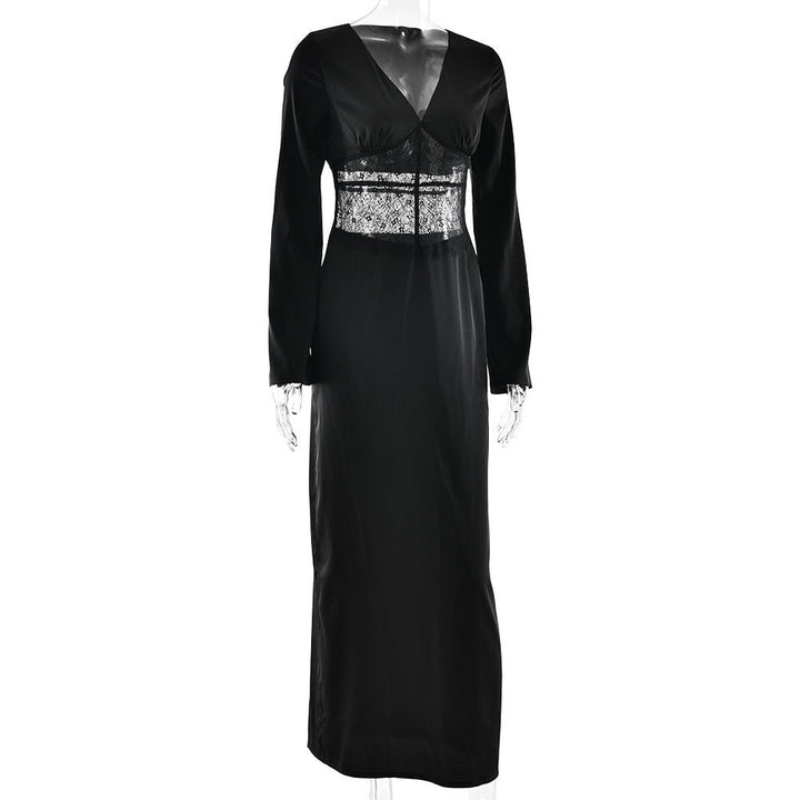 Satin maxi dress with lace design - Rita