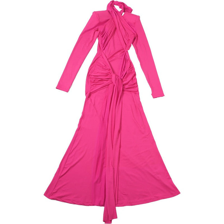Maxi Dress with Ruching and Tie Decoration - LILIAN
