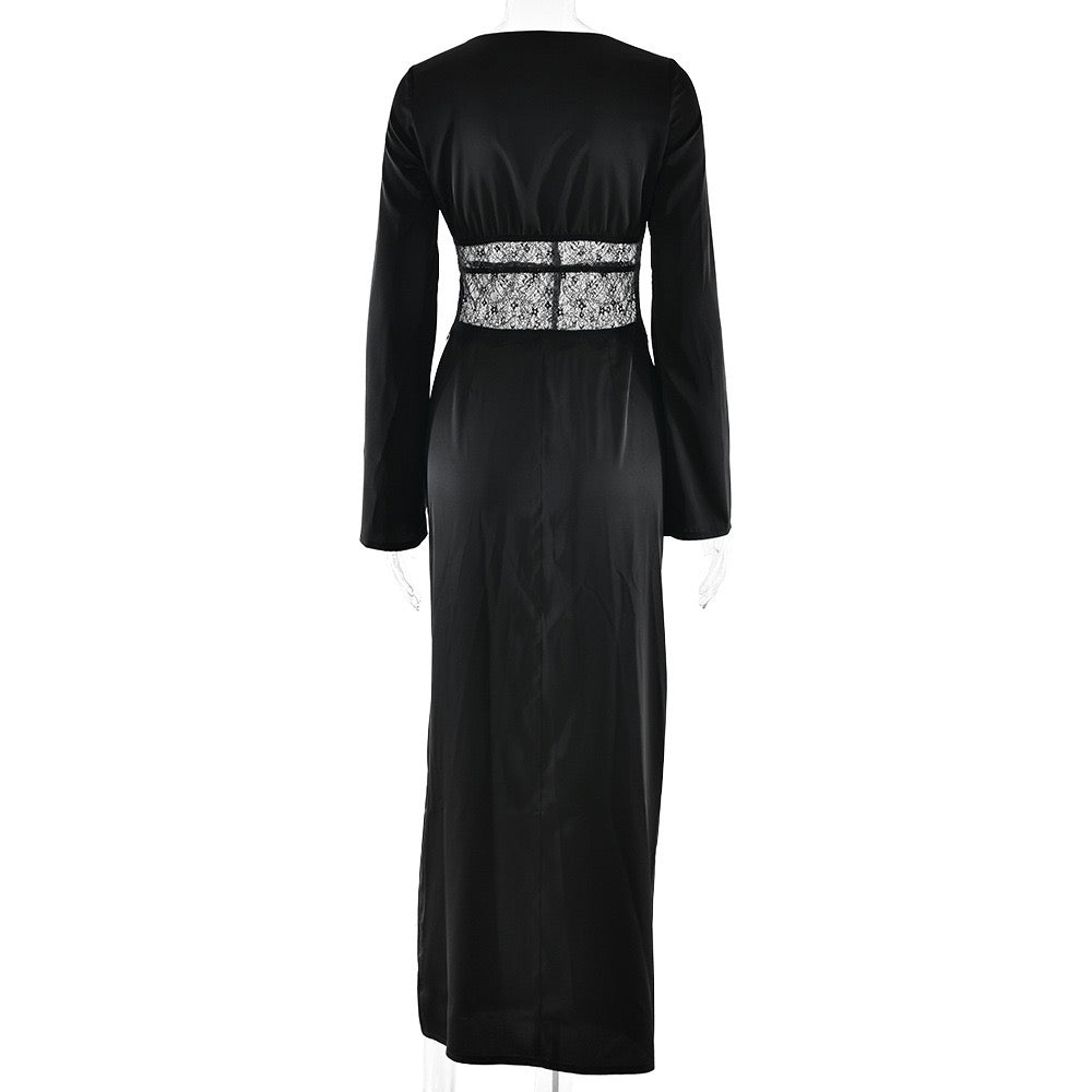 Satin maxi dress with lace design - Rita