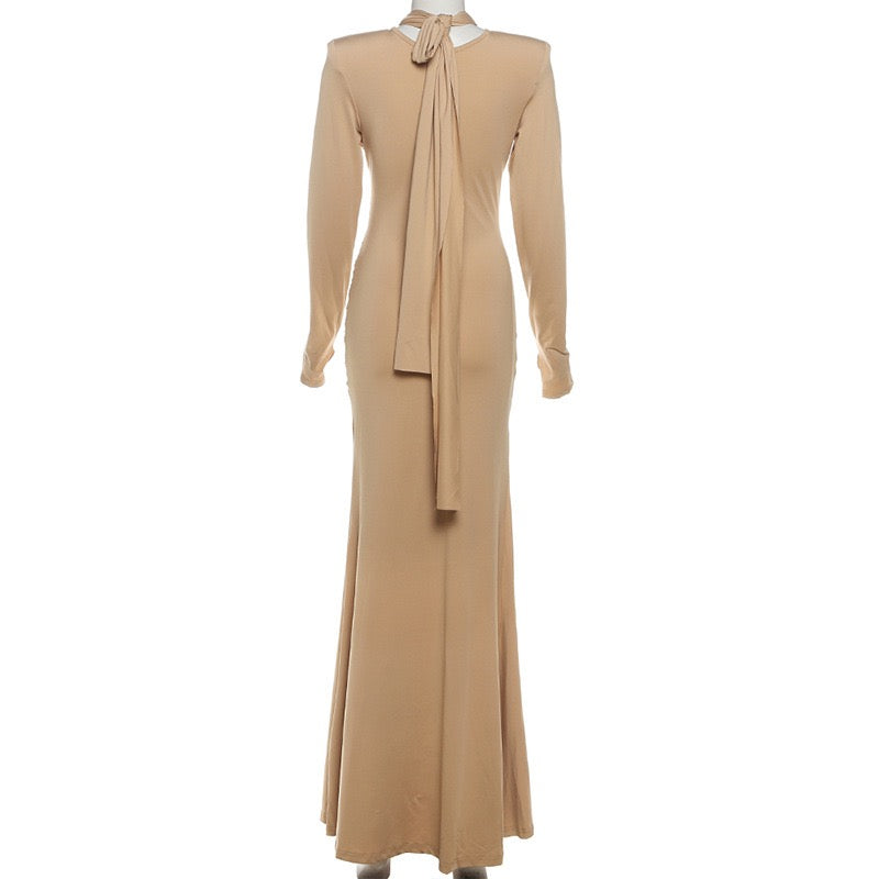 Maxi Dress with Ruching and Tie Decoration - LILIAN