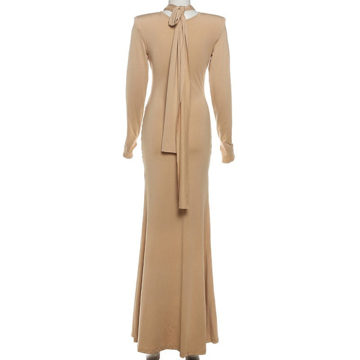 Maxi Dress with Ruching and Tie Decoration - LILIAN