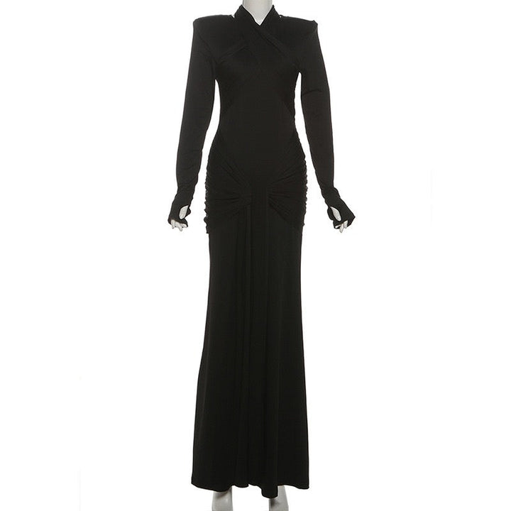 Maxi Dress with Ruching and Tie Decoration - LILIAN