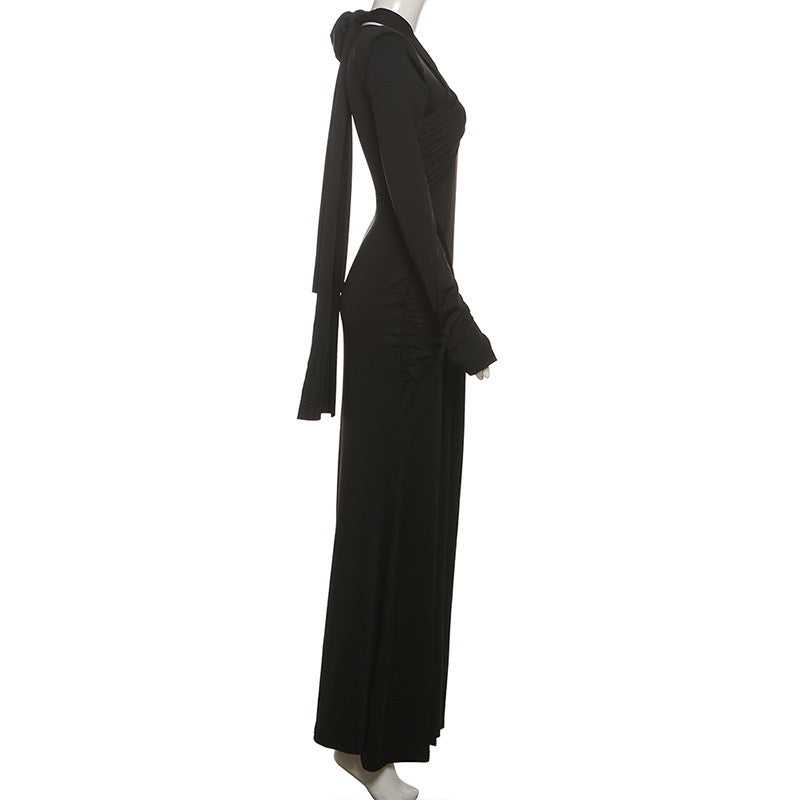 Maxi Dress with Ruching and Tie Decoration - LILIAN