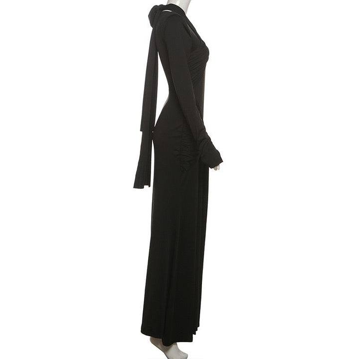Maxi Dress with Ruching and Tie Decoration - LILIAN