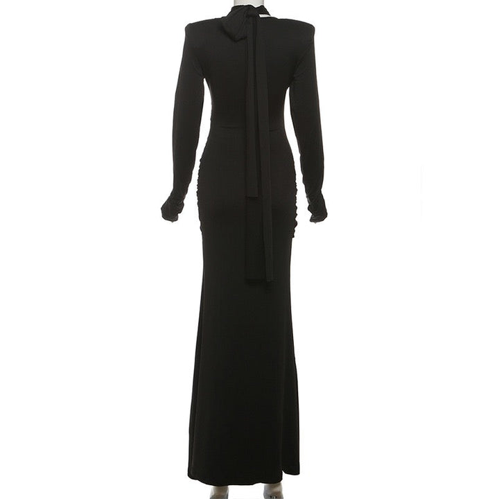 Maxi Dress with Ruching and Tie Decoration - LILIAN