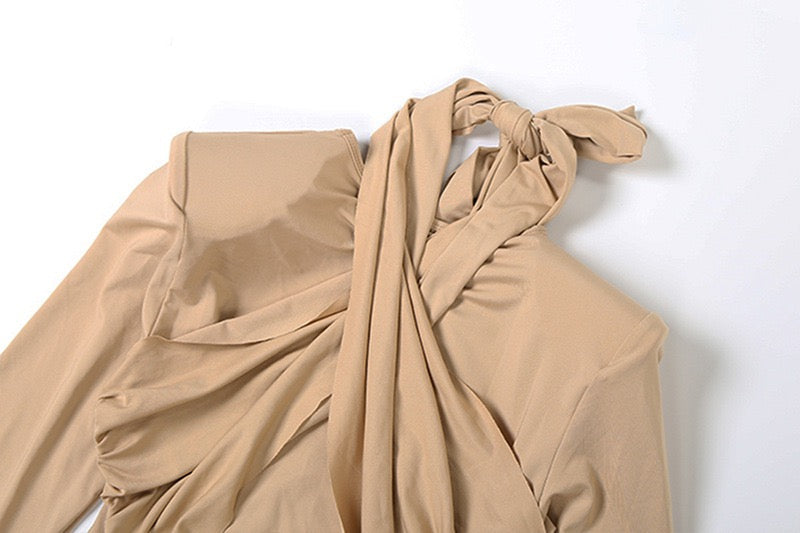 Maxi Dress with Ruching and Tie Decoration - LILIAN