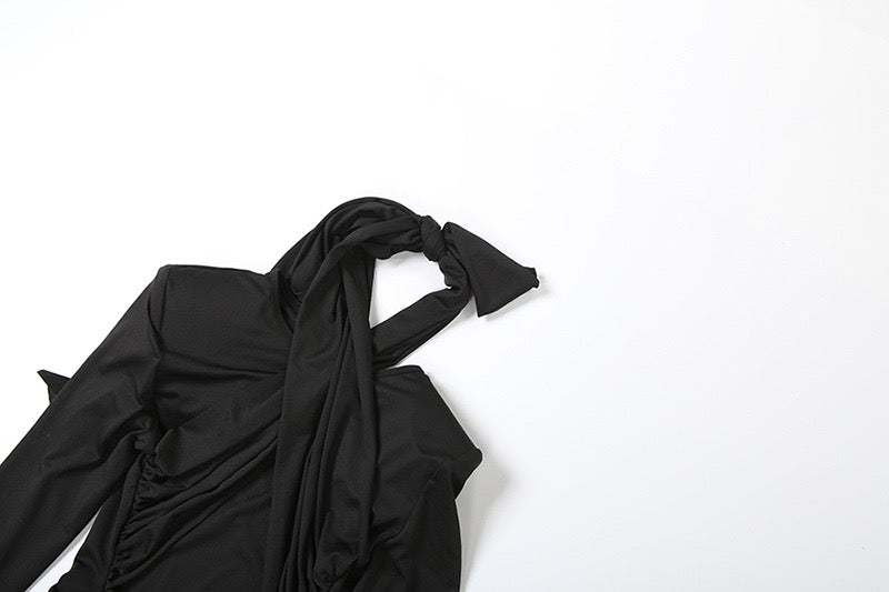 Maxi Dress with Ruching and Tie Decoration - LILIAN