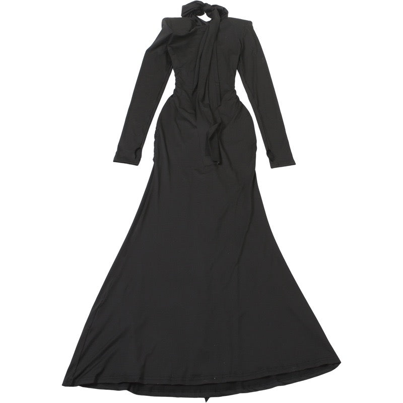 Maxi Dress with Ruching and Tie Decoration - LILIAN