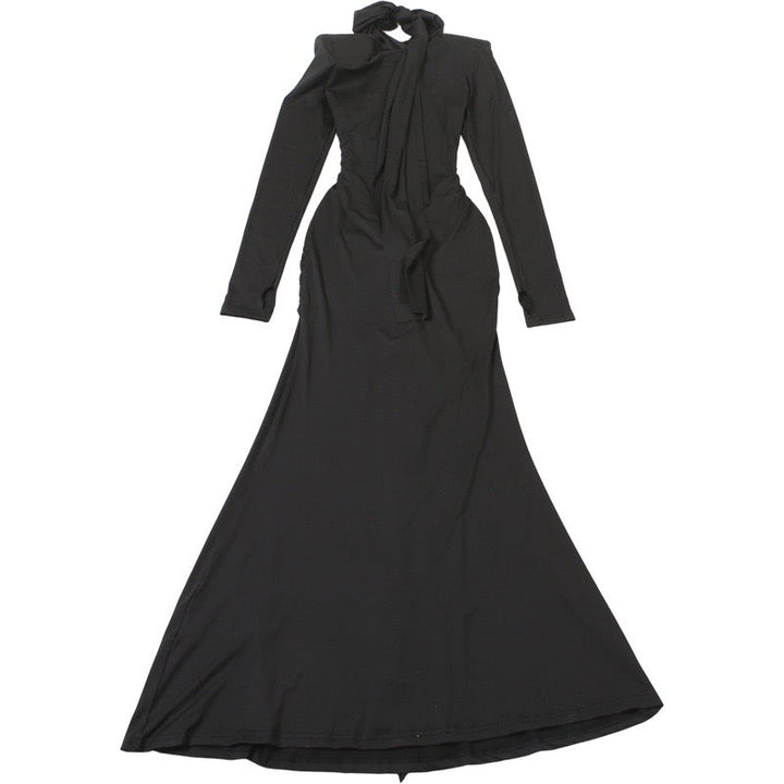 Maxi Dress with Ruching and Tie Decoration - LILIAN
