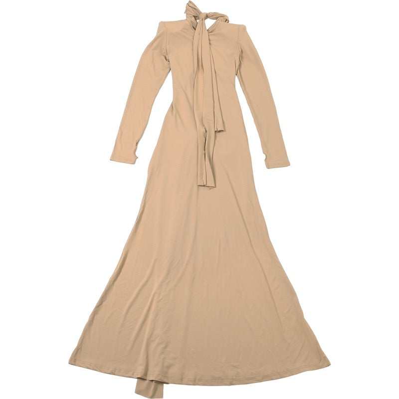 Maxi Dress with Ruching and Tie Decoration - LILIAN