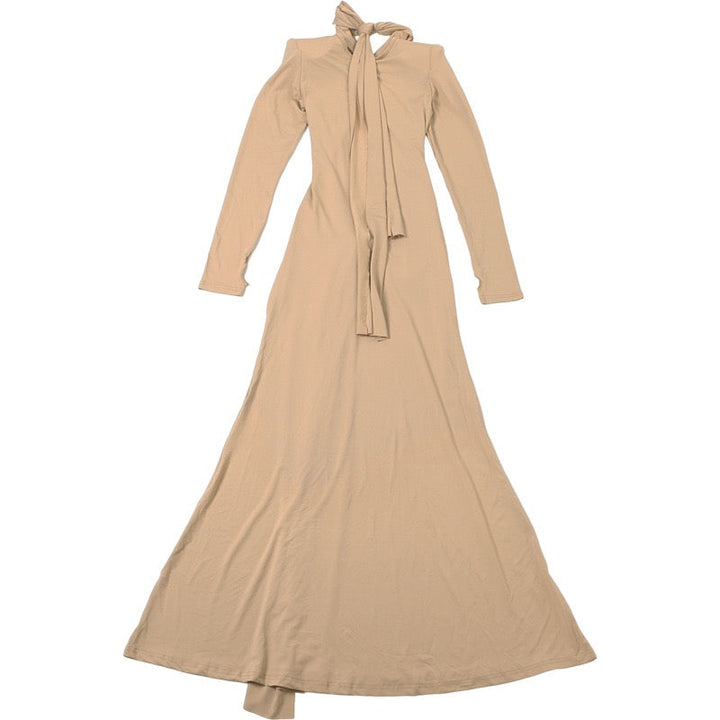 Maxi Dress with Ruching and Tie Decoration - LILIAN